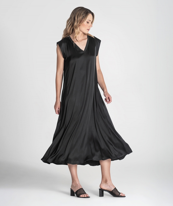 V-neck long satin...