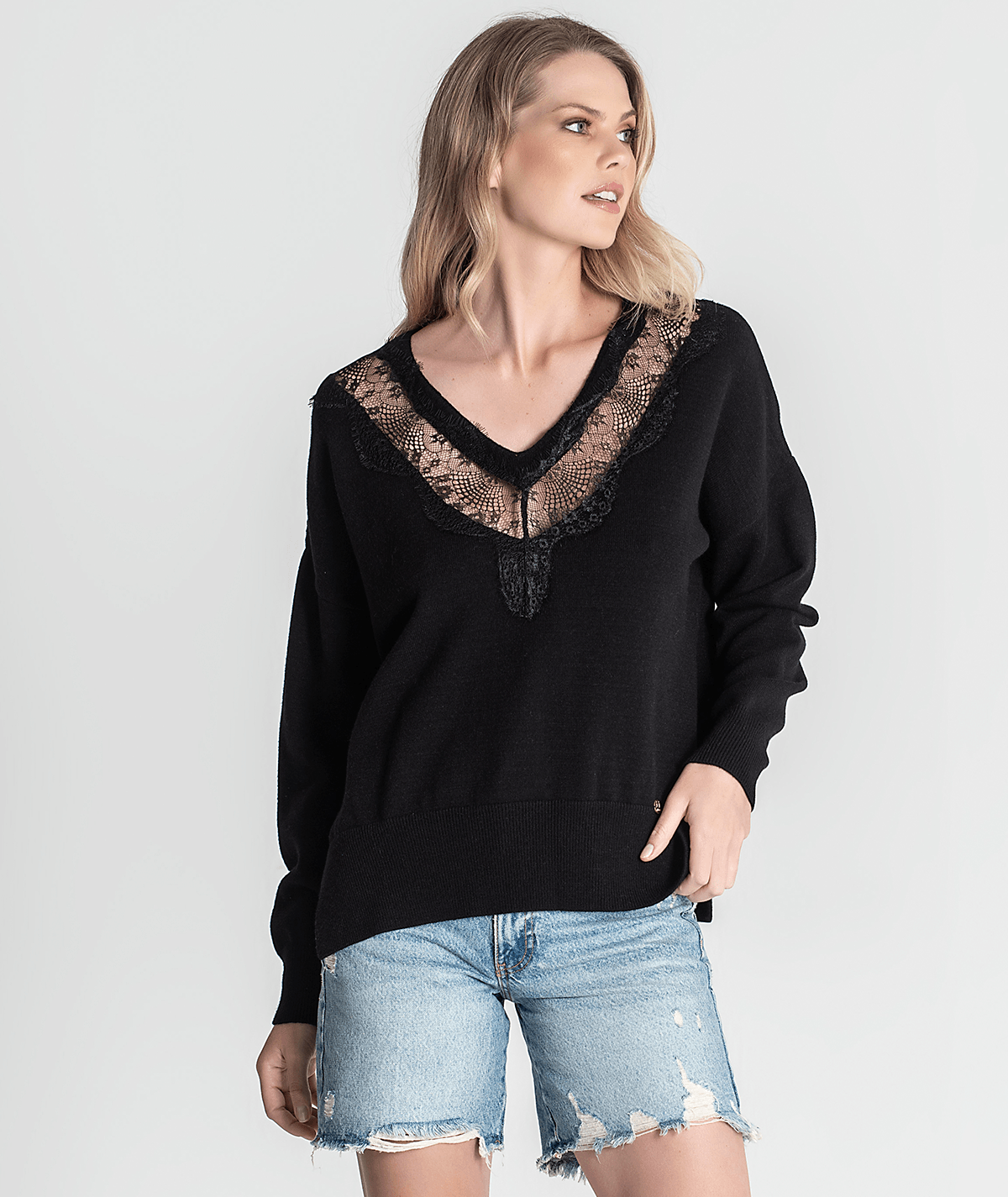 Lace neck sweater sale