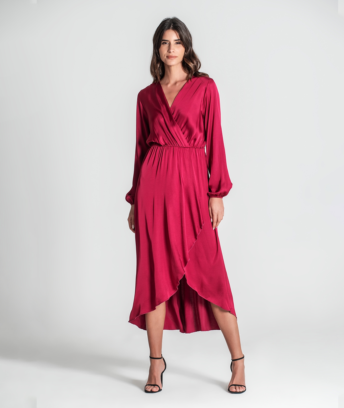 Cap Sleeve V-neck Satin Dress With Pocket Turquoise