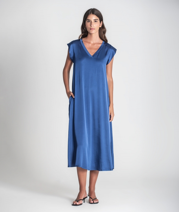 V-neck long satin...