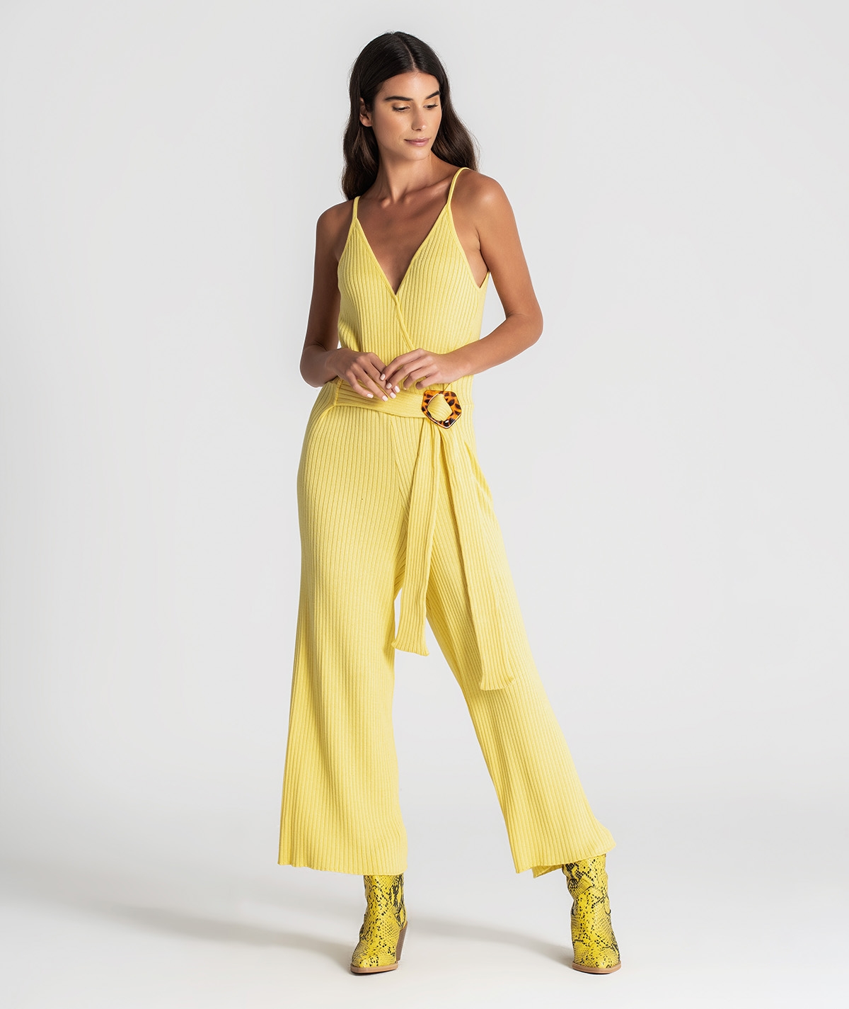 Yellow ribbed jumpsuit top